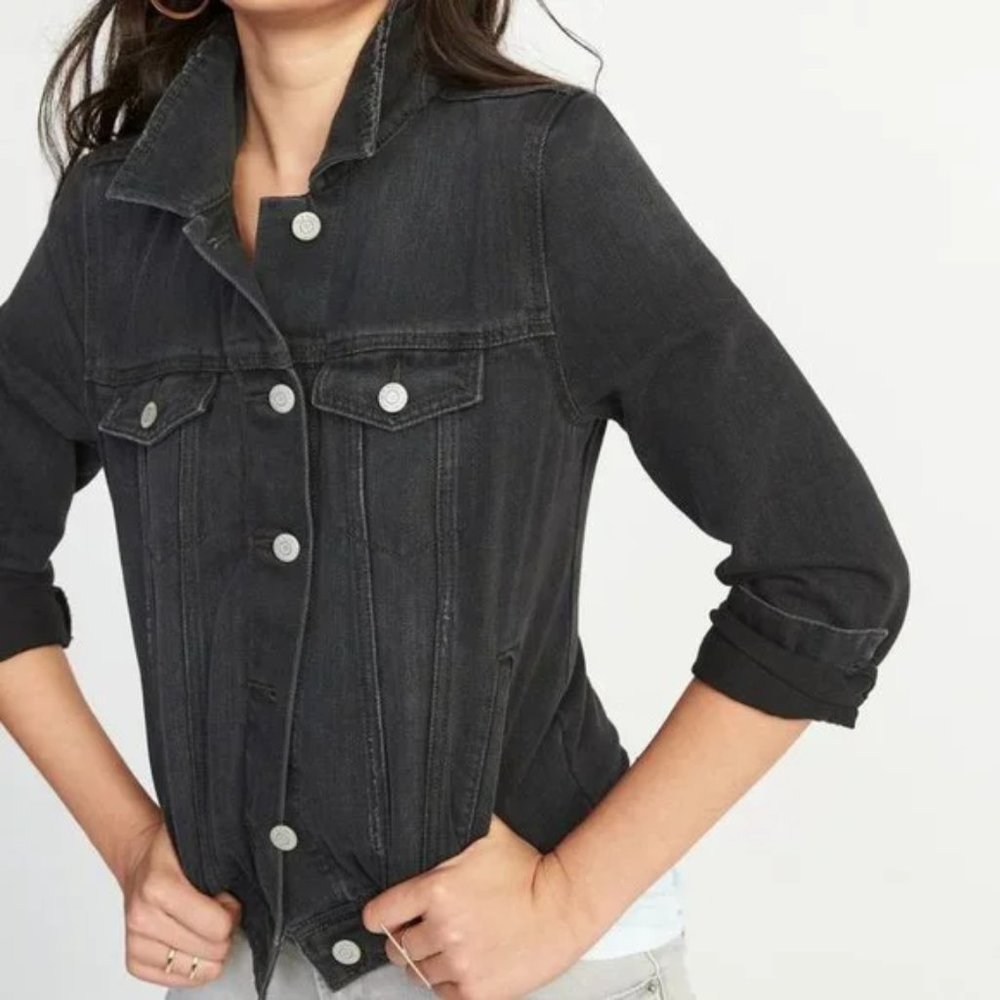 NWT Old Navy Online Exclusive Destroyed Midnight Black Jean Jacket Medium